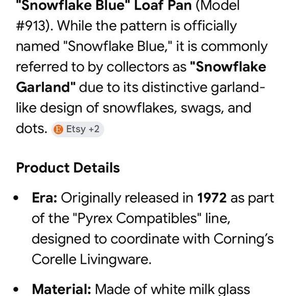 Pyrex Milk Glass Baking Dish in Snowflake Blue 1972 Pristine - Picture 8 of 9